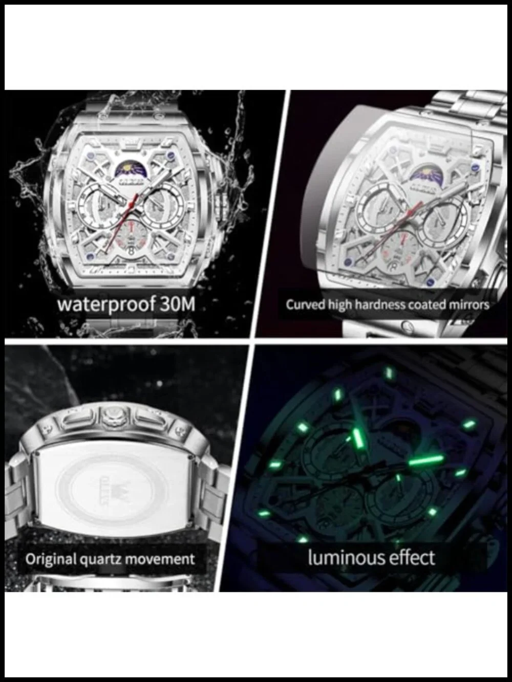 Men's OLEVS Quartz Watch Diamond Chronograph Stainless Steel Big Face
